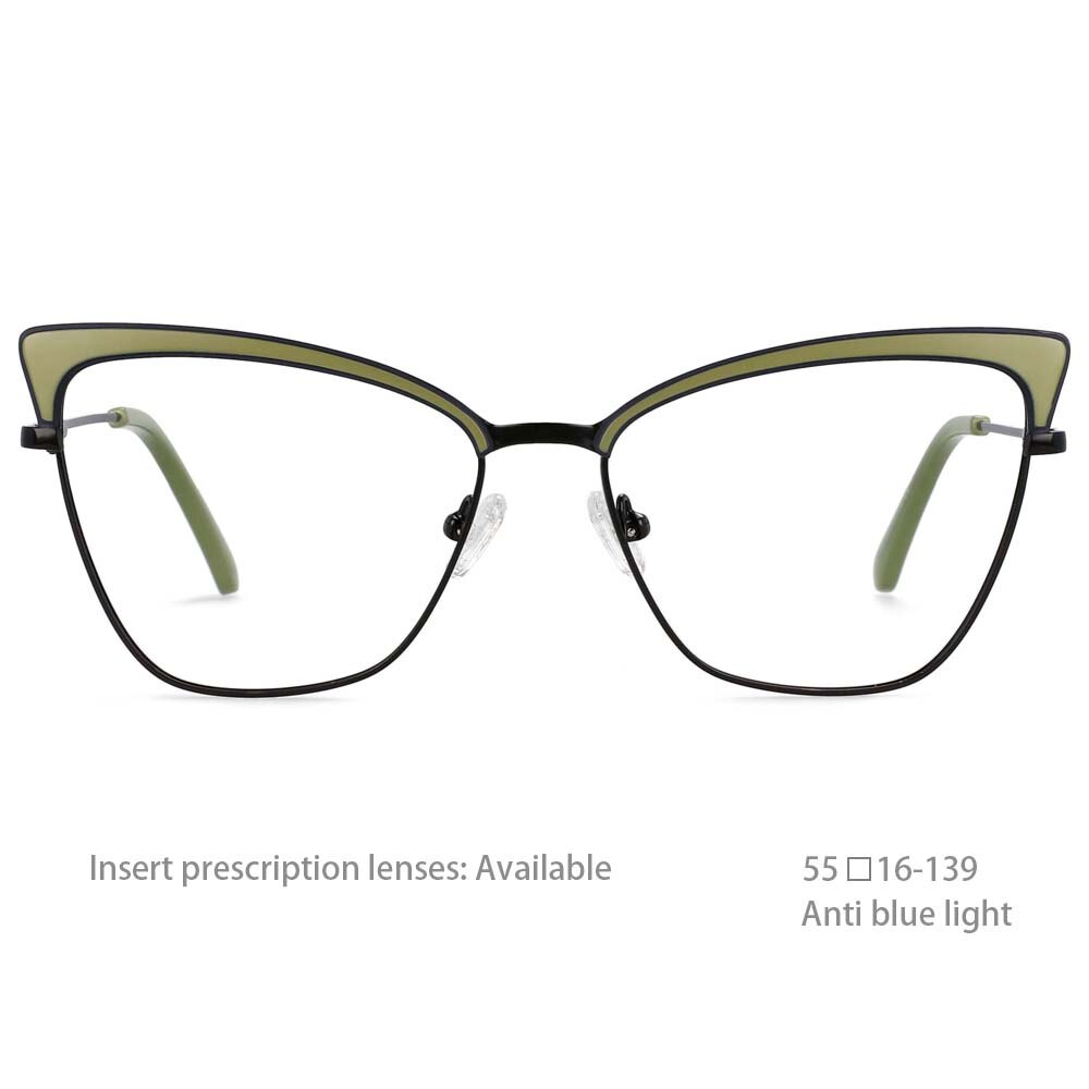 CCSpace Women's Full Rim Butterfly Cat Eye Alloy Frame Eyeglasses 54527 Full Rim CCspace China Green 