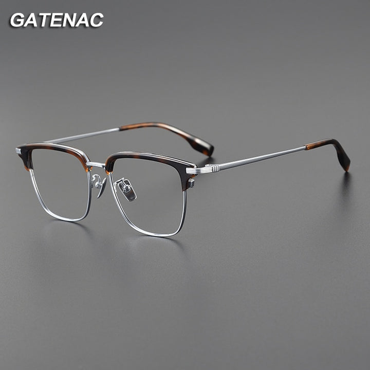 Gatenac Men's Full Rim Big Square Titanium Eyeglasses Gxyj1079 Full Rim Gatenac   