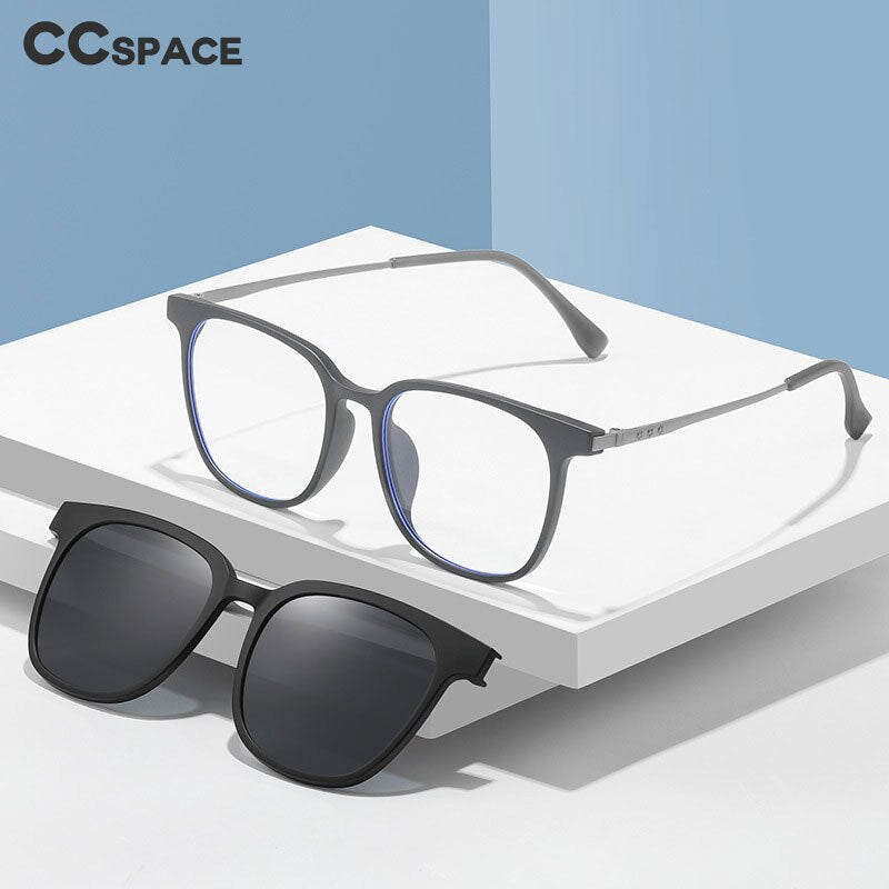 CCSpace Women's Full Rim Square Titanium Alloy Eyeglasses With Clip On Polarized Sunglasses 56513 Clip On Sunglasses CCspace   