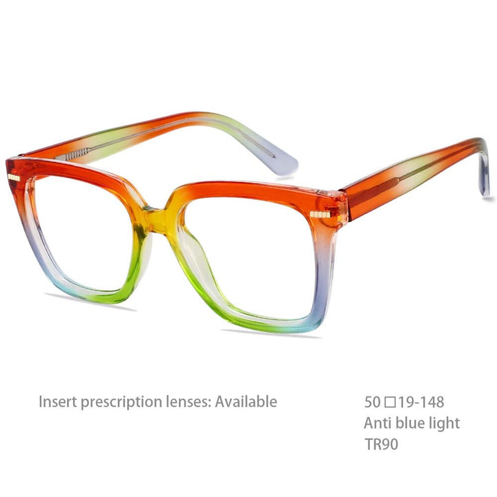 CCSpace Unisex Full Rim Square Cat Eye Tr 90 Titanium Frame Eyeglasses 54341 Full Rim CCspace China Green-orange 