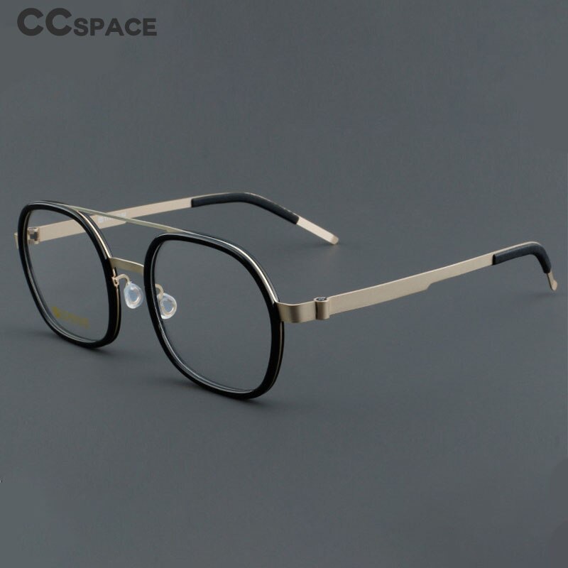 CCSpace Women's Full Rim Round Square Double Bridge Titanium Acetate Eyeglasses 55022 Full Rim CCspace   