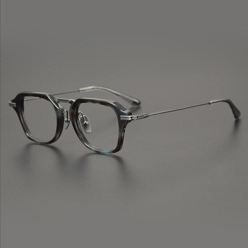 Gatenac Unisex Full Rim Round Square Acetate Titanium Eyeglasses Gxyj894 Full Rim Gatenac Splicing  