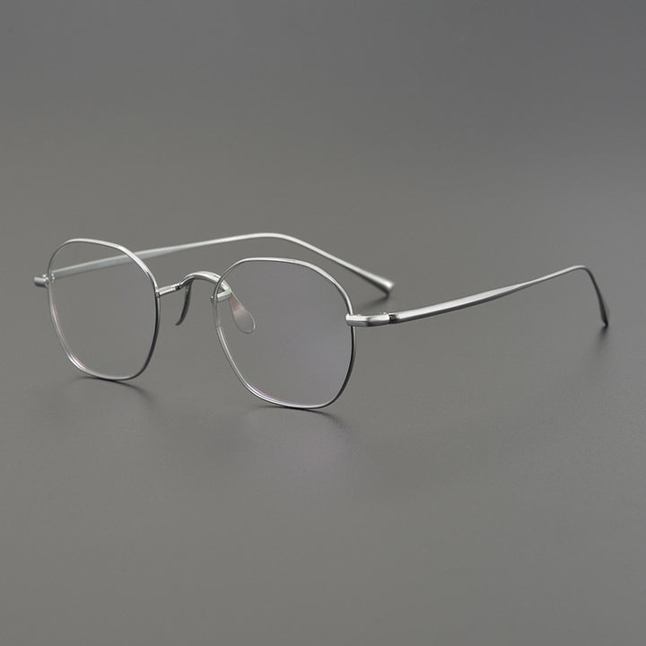 Muzz Unisex Full Rim Polygonal Round Titanium Frame Eyeglasses J8056 Full Rim Muzz Silver  