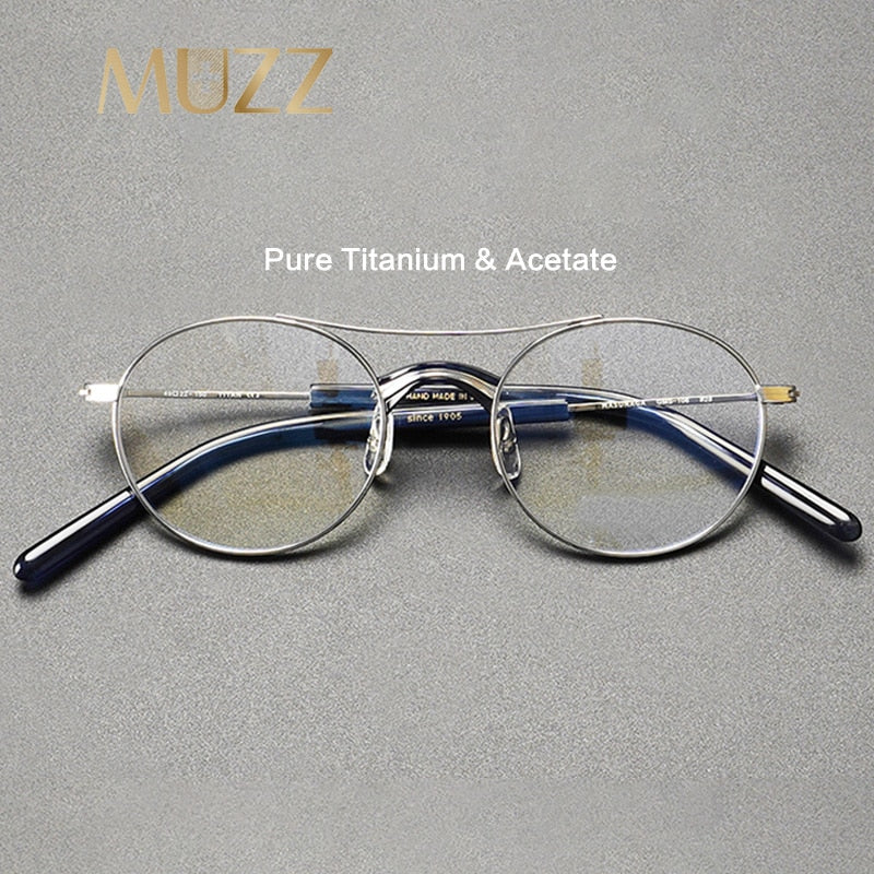 Muzz Men's Full Rim Round Titanium Double Rim Frame Eyeglasses Bc106 Full Rim Muzz   