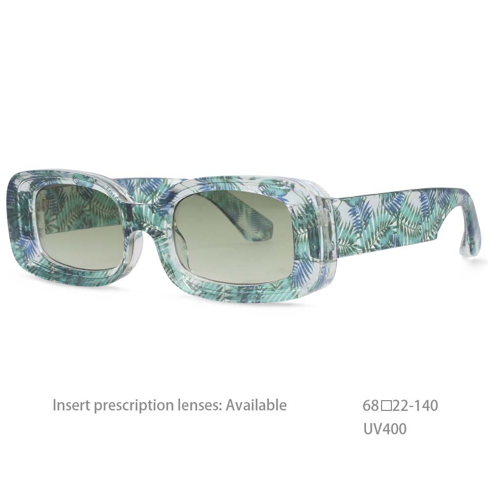 CCSpace Unisex Full Rim Rectangle Resin Frame Punk Sunglasses 54430 Sunglasses CCspace Sunglasses Green flower as picture 