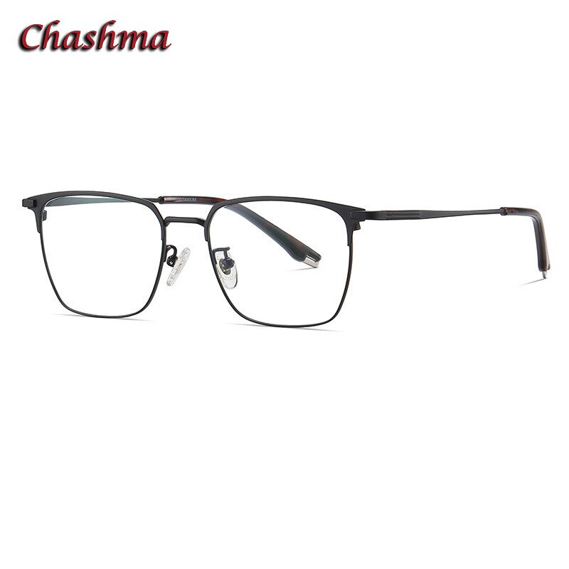 Chashma Ochki Men's Full Rim Square Acetate Titanium Eyeglasses 908 Full Rim Chashma Ochki Black  