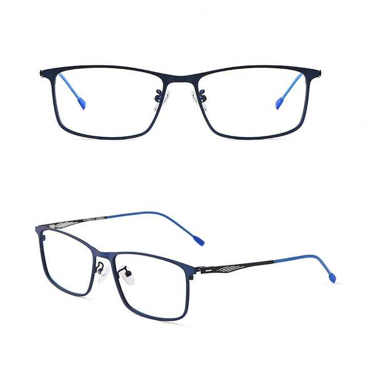 Yimaruili Men's Full Rim Large Square Alloy Screwless Eyeglasses 8835 Full Rim Yimaruili Eyeglasses Blue  
