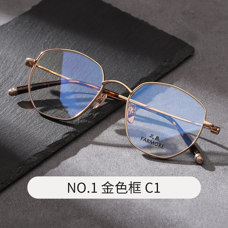 Reven Jate Unisex Full Rim Polygon Square Titanium Eyeglasses Fm21001 Full Rim Reven Jate C1  