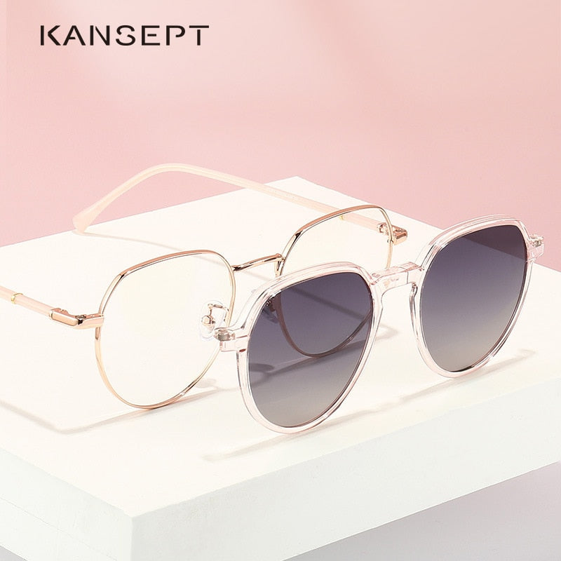 Kansept Women's Full Rim Round Cat Eye Alloy Eyeglasses Clip On Sunglasses Clip On Sunglasses Kansept   