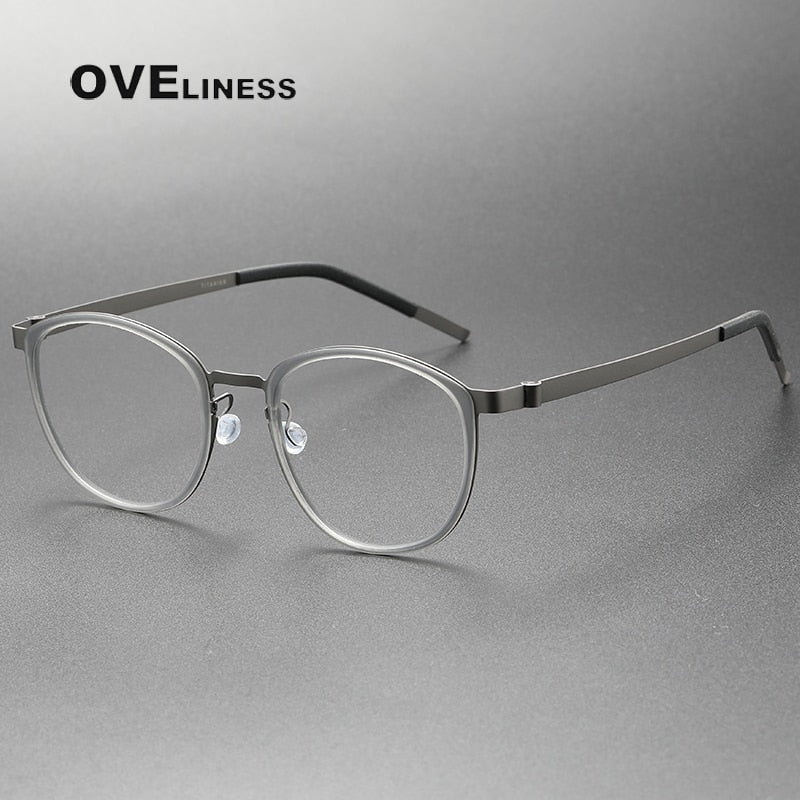 Oveliness Unisex Full Rim Round Screwless Titanium Eyeglasses 9737 Full Rim Oveliness grey gun  