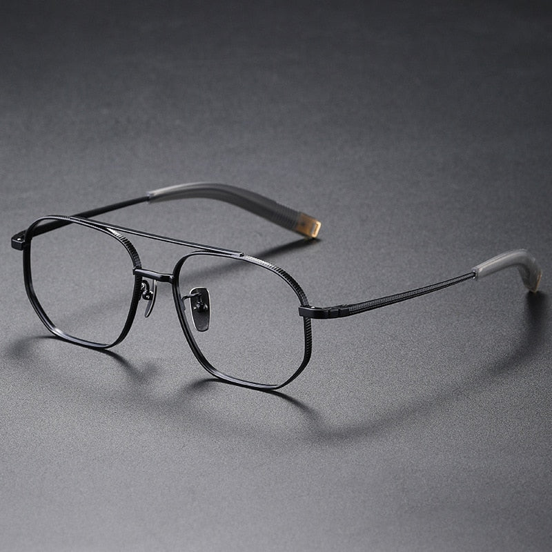 Hdcrafter Men's Full Rim Wide Square Double Bridge Titanium Eyeglasses 07518 Full Rim Hdcrafter Eyeglasses Black  