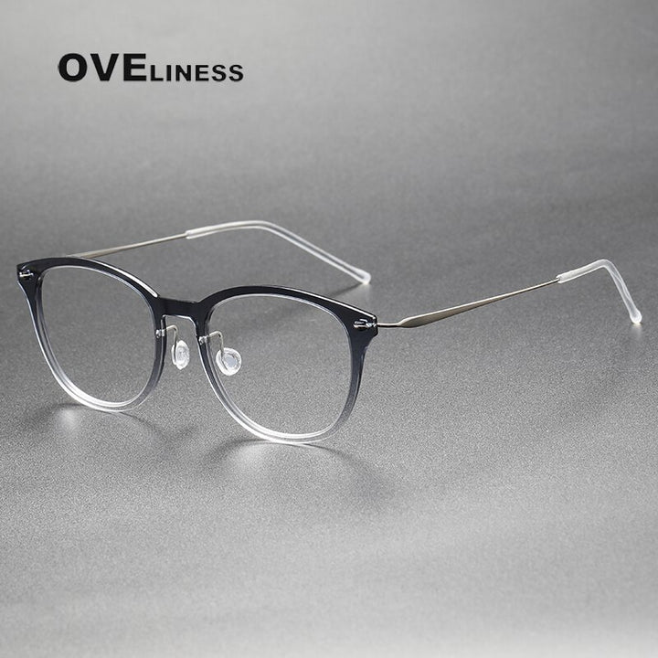 Oveliness Unisex Full Rim Round Acetate Titanium Eyeglasses 6506 Full Rim Oveliness gradient gey  
