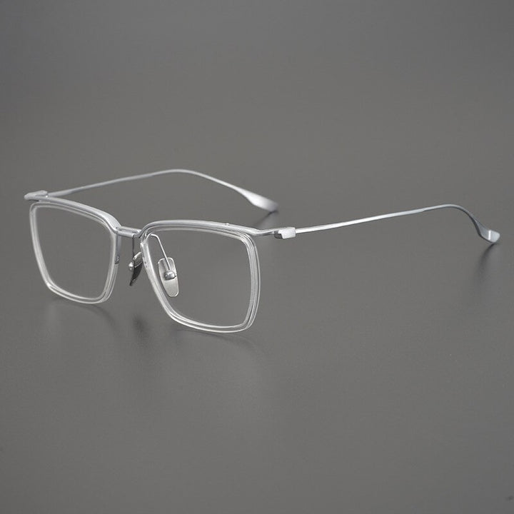 Gatenac Unisex Full Rim Square Titanium Eyeglasses Gxyj896 Full Rim Gatenac Transparent Silver  