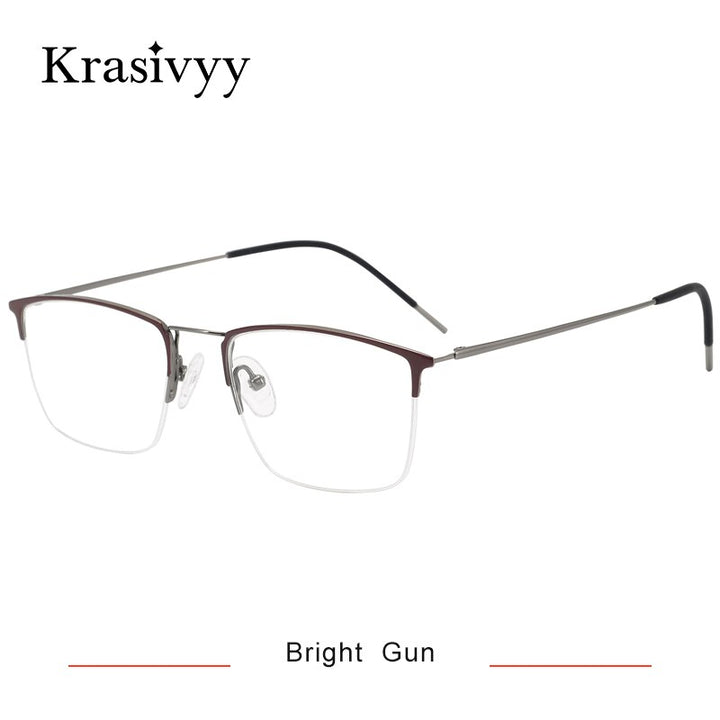 Krasivyy Men's Full Rim Square Titanium Eyeglasses Kr16080 Full Rim Krasivyy Bright Gun  