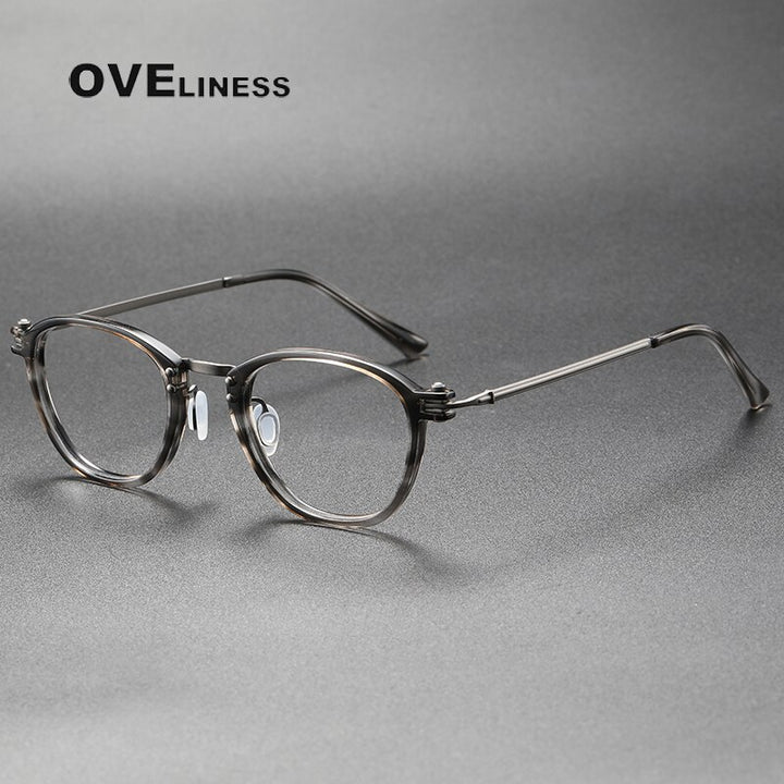 Oveliness Unisex Full Rim Square Screwless Acetate Titanium Eyeglasses 5881 Full Rim Oveliness grey gun  