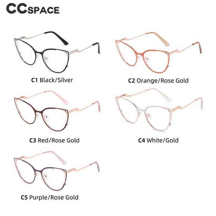 CCSpace Women's Full Rim Square Cat Eye Stainless Steel Eyeglasses 53150 Full Rim CCspace   