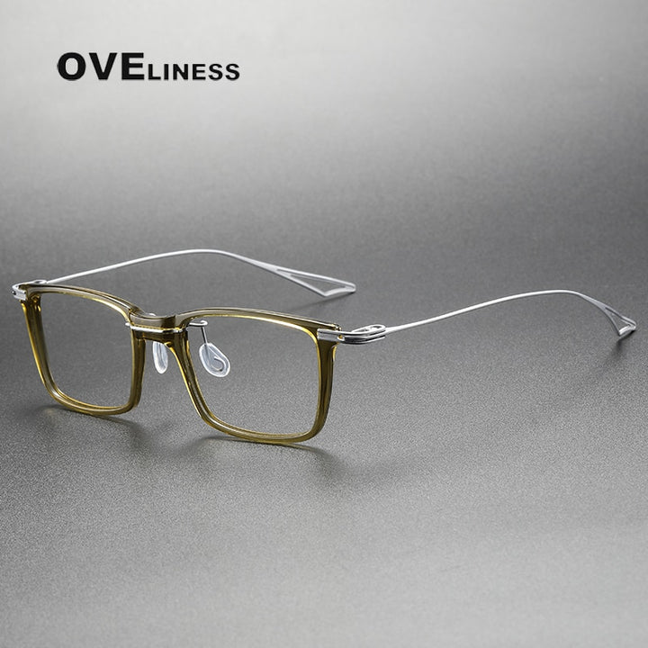 Oveliness Unisex Full Rim Square Acetate Titanium Eyeglasses Act-Seven Full Rim Oveliness green silver  