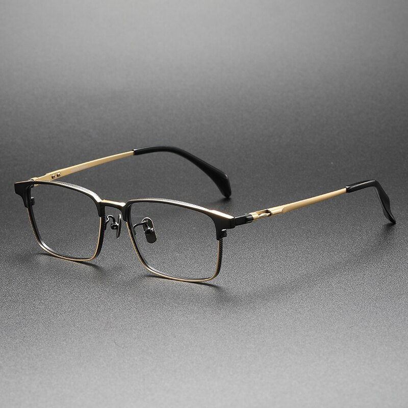 Muzz Men's Full Rim Square Titanium Eyeglasses 70710 Full Rim Muzz Black Gold  