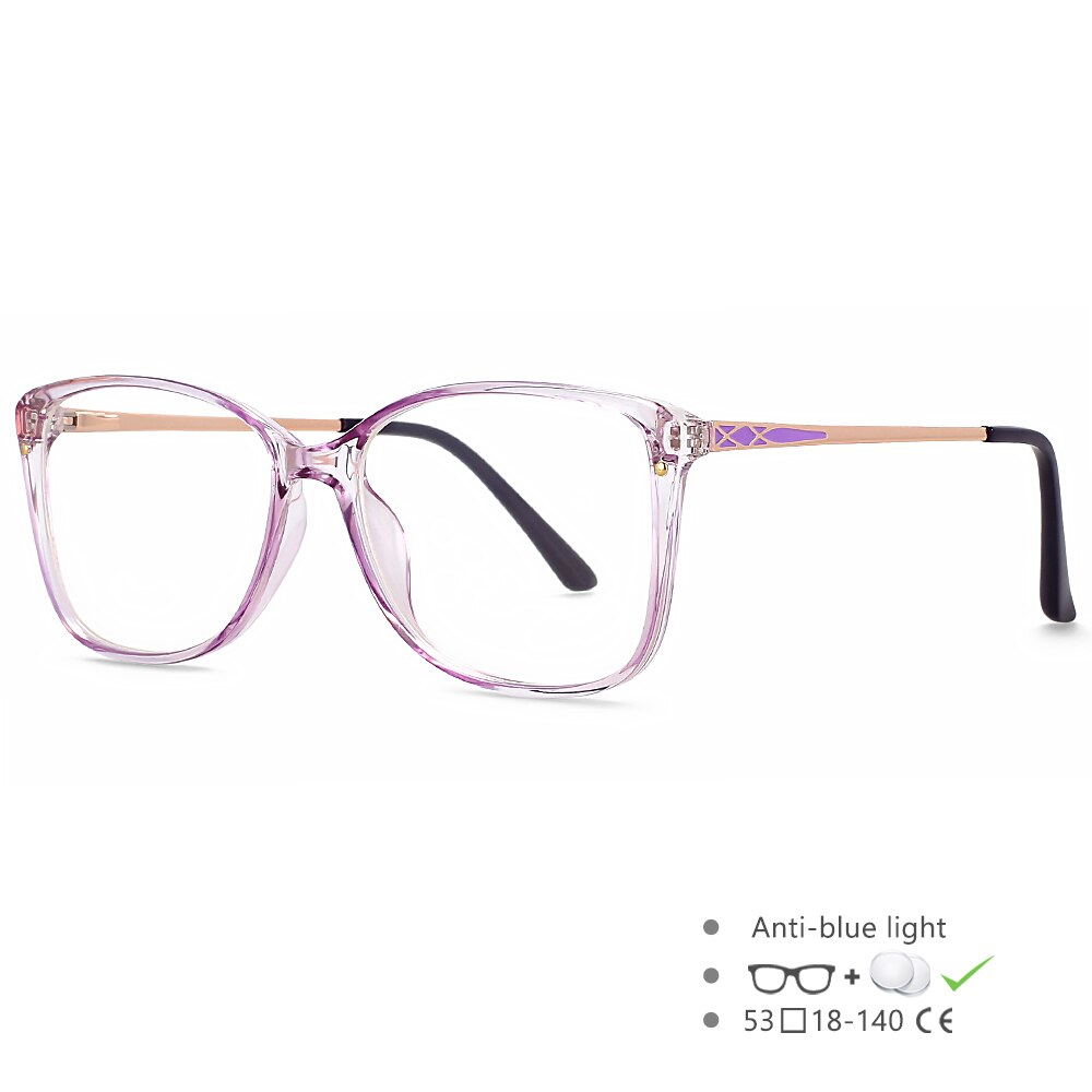 CCspace Women's Full Rim Square Tr 90 Titanium Eyeglasses 49587 Full Rim CCspace Purple China 