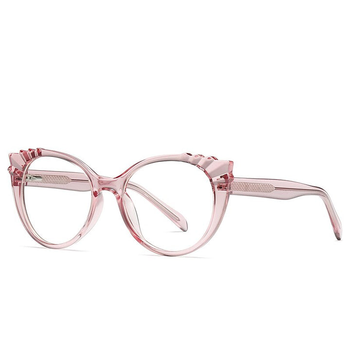 CCSpace Women's Full Rim Round Cat Eye Tr 90 Titanium Frame Eyeglasses 54303 Full Rim CCspace China Pink 