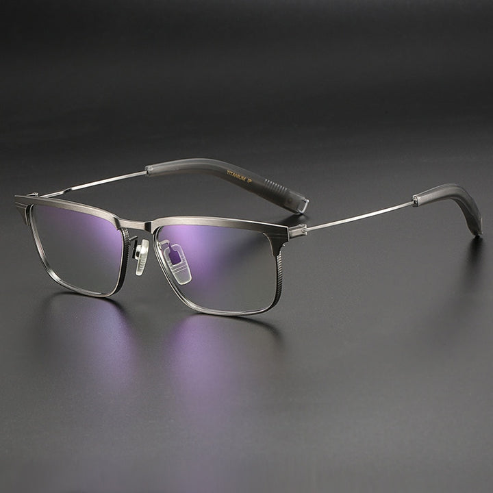 Muzz Men's Full Rim Square Big Flat Top Handcrafted Titanium Eyeglasses 10131 Full Rim Muzz Gray  