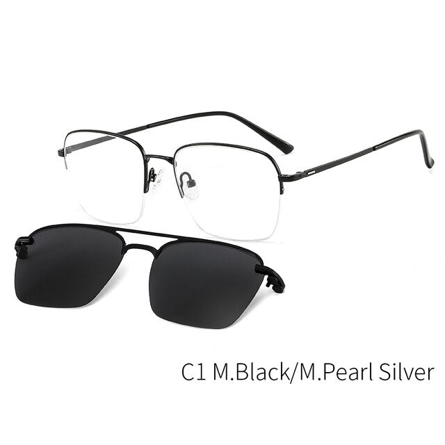 Kansept Unisex Full Rim Square Alloy Frame Eyeglasses Magnetic Polarized Clip On Sunglasses Dp33060 Clip On Sunglasses Kansept C1 CN 
