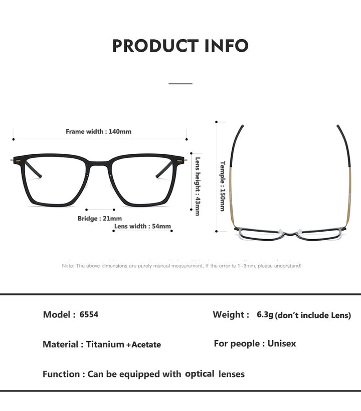 Oveliness Unisex Full Rim Round Square Screwless Acetate Titanium Eyeglasses 6554 Full Rim Oveliness   