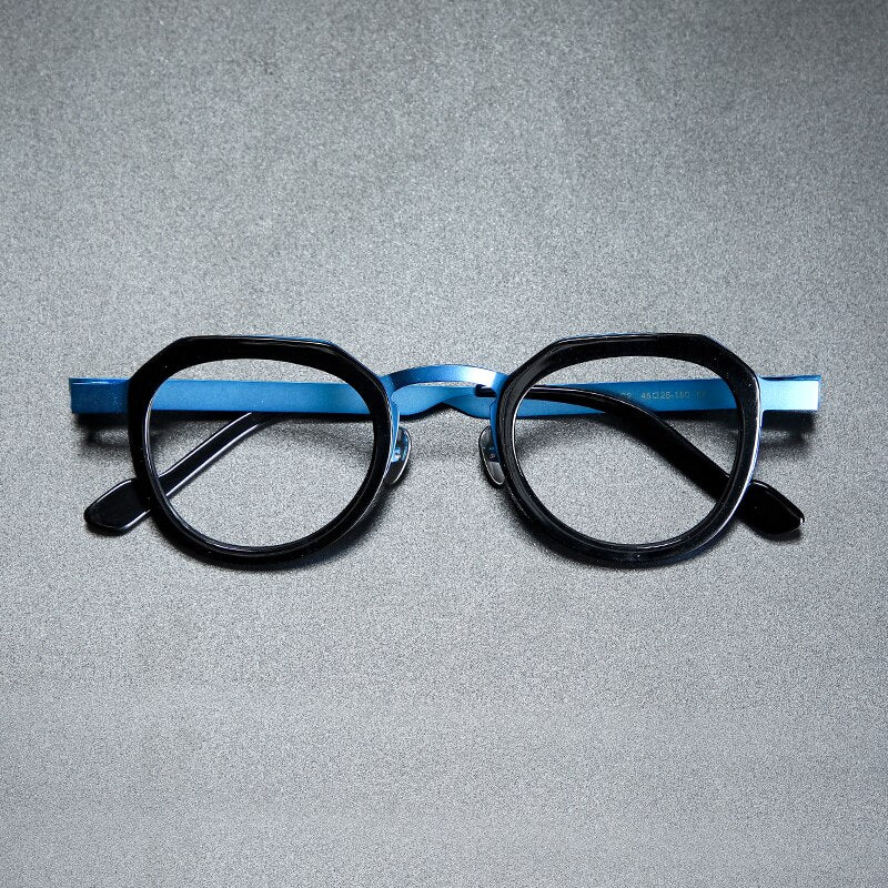 Gatenac Unisex Full Rim Round Square Acetate Titanium Eyeglasses Gxyj919 Frame Gatenac Black Blue  