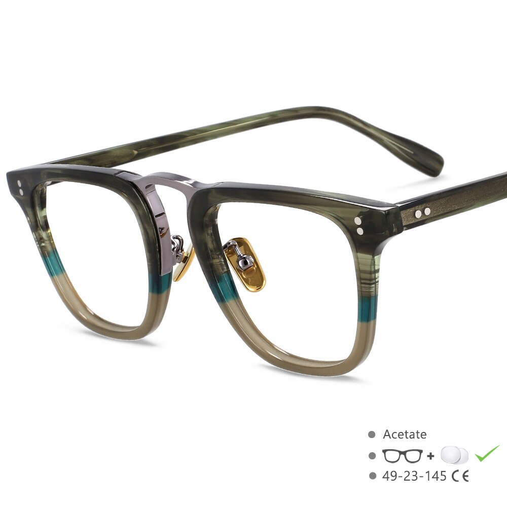 CCSpace Unisex Full Rim Square Acetate Eyeglasses 49309 Full Rim CCspace GreenStripe China 