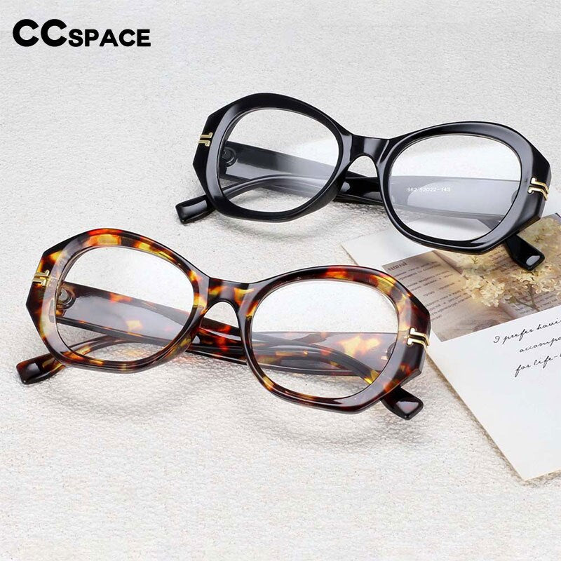 CCSpace Unisex Oversized Round Resin Alloy Rivet Frame Eyeglasses 54432 Frame CCspace   