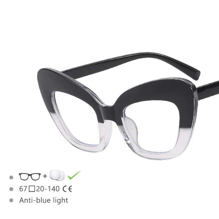 CCSpace Women's Full Rim Oversized Cat Eye Acetate Frame Eyeglasses 54531 Full Rim CCspace Black-clear China 