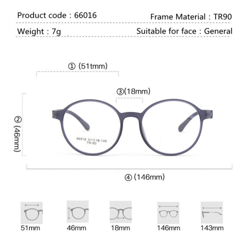 Handoer Unisex Full Rim Round Tr 90 Rubber Titanium Hyperopic Reading Glasses 66016 Reading Glasses Handoer   