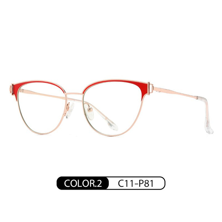 Zirosat Women's Full Rim Cat Eye Acetate Alloy Eyeglasses 8611 Full Rim Zirosat red-golden  