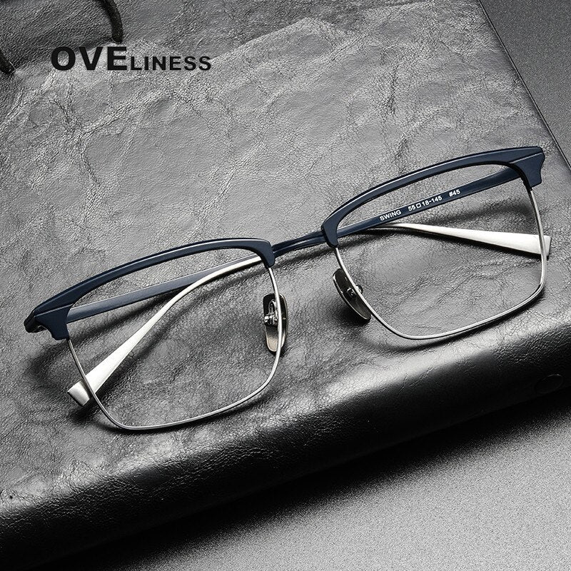 Oveliness Unisex Full Rim Square Acetate Titanium Eyeglasses Swing45 Full Rim Oveliness   