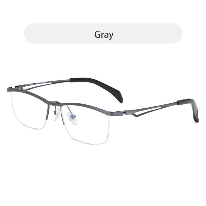 Hdcrafter Unisex Semi Rim Rectangle Titanium Flip Up Frame Eyeglasses T18044 Semi Rim Hdcrafter Eyeglasses Gray  