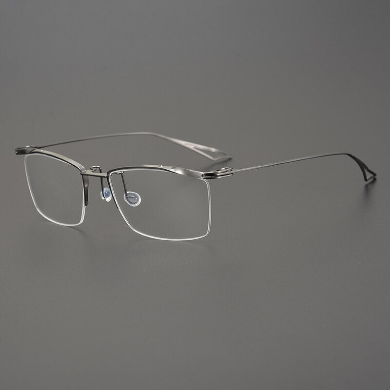 Gatenac Unisex Semi Rim Square Titanium Eyeglasses Gxyj829 Semi Rim Gatenac Gun  