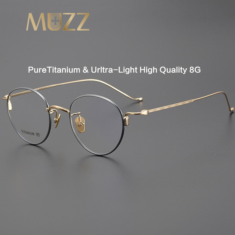 Muzz Unisex Full Rim Irregular Round Titanium Eyeglasses W219 Full Rim Muzz   
