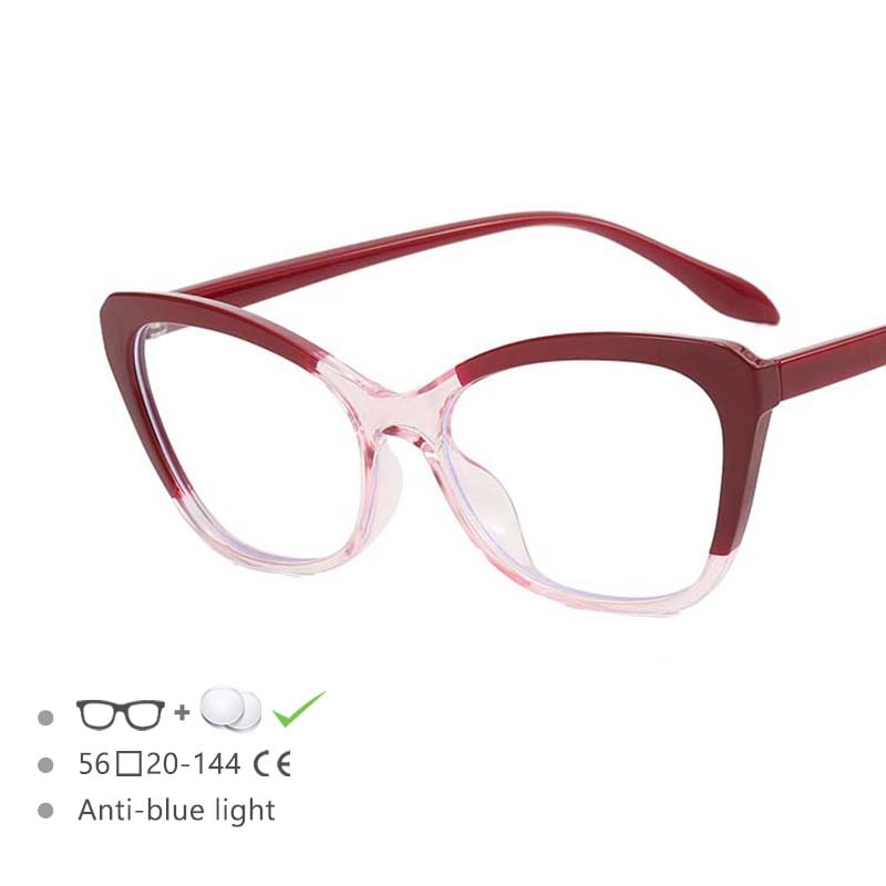 CCSpace Women's Full Rim Large Cat Eye Tr 90 Titanium Frame Eyeglasses 54571 Full Rim CCspace Red-pink China 