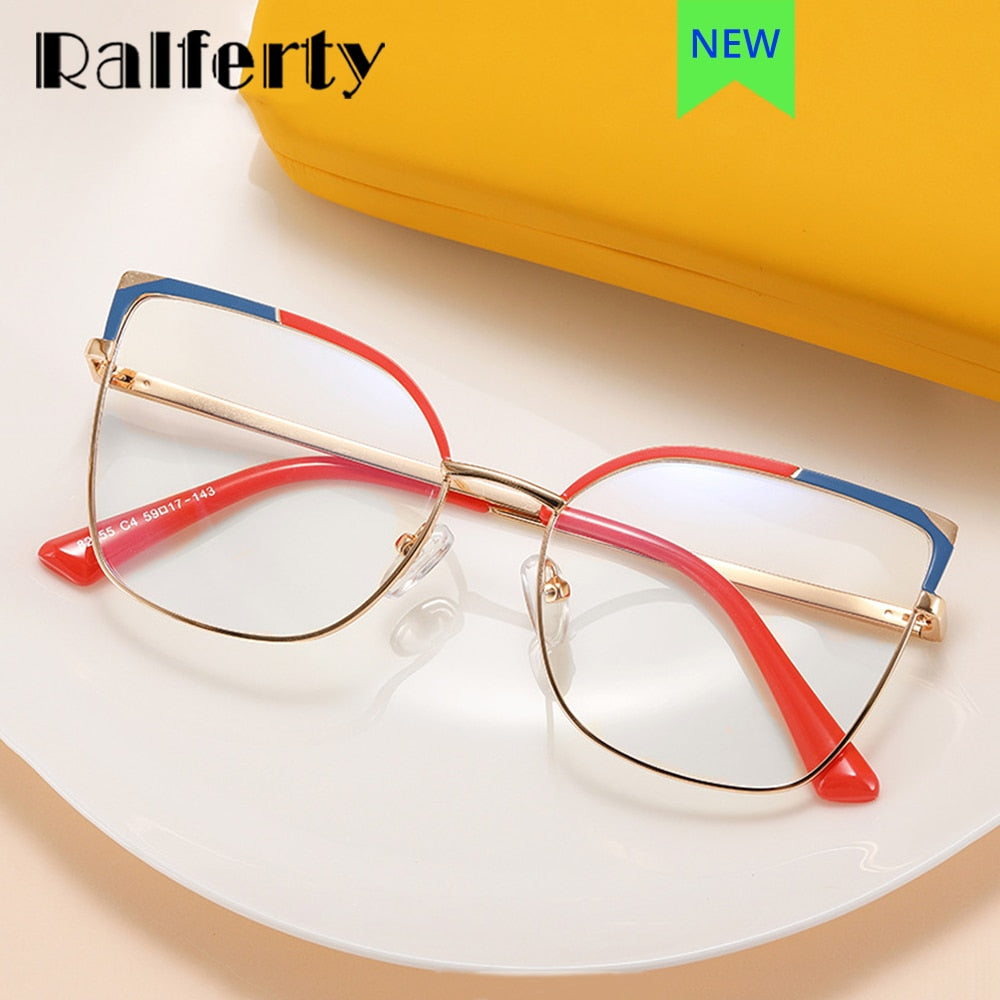 Ralferty Women's Full Rim Square Cat Eye Alloy Eyeglasses F82055 Full Rim Ralferty   