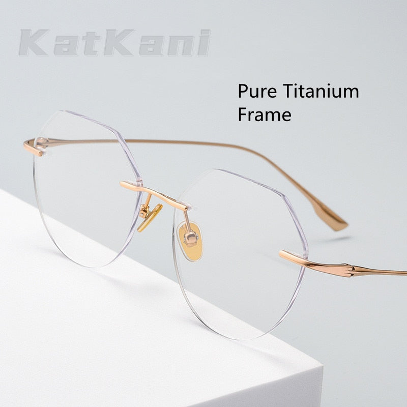 KatKani Unisex Rimless Polygon Round Titanium Frame Eyeglasses Rimless KatKani Eyeglasses   