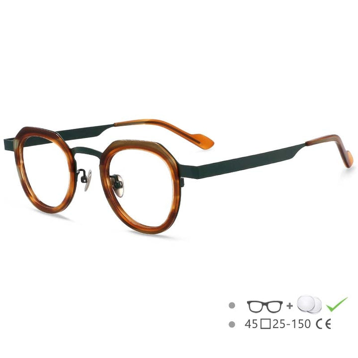 CCspace Unisex Irregular Round Titanium Eyeglasses 54633 Full Rim CCspace Leopard-green China 