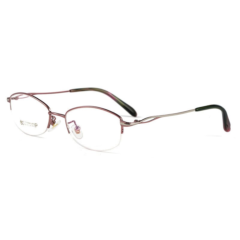 KatKani Women's Semi Rim Oval Rectangle Alloy Eyeglasses 3523x Semi Rim KatKani Eyeglasses Pink  
