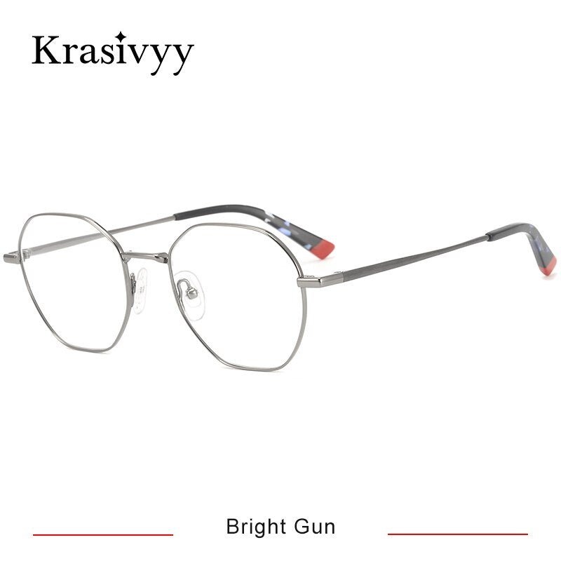 Krasivyy Men's Full Rim Polygon Titanium Eyeglasses Kr16025 Full Rim Krasivyy Bright  Gun CN 