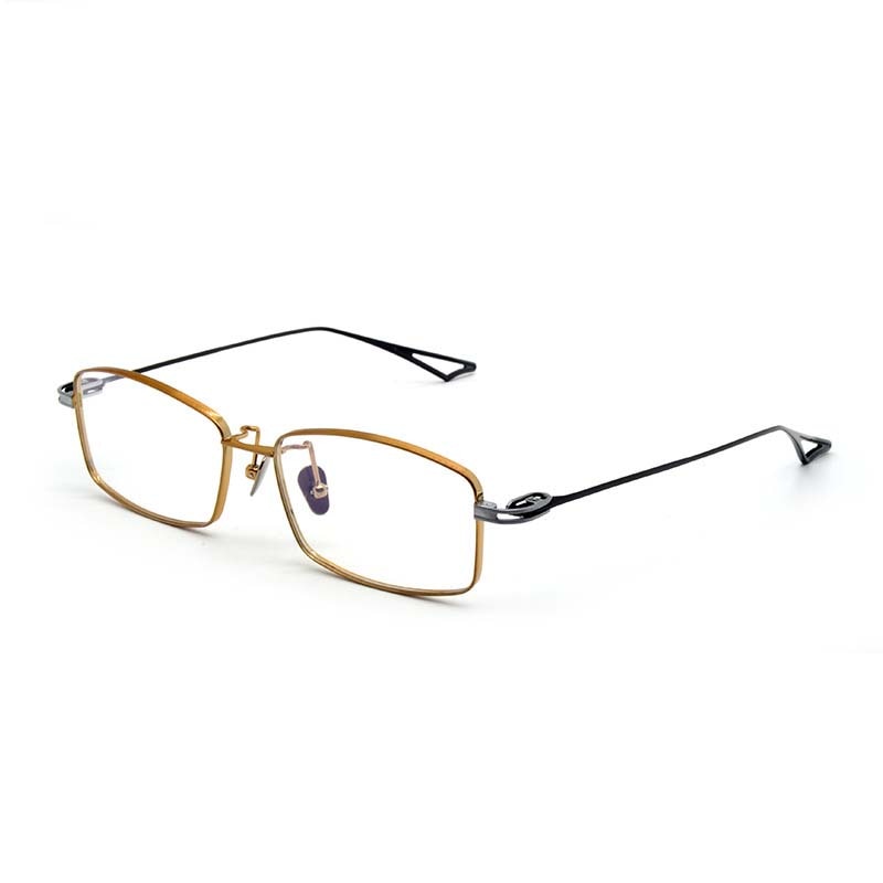 CCspace Men's Full Rim Rectangle Titanium Eyeglasses 55228 Full Rim CCspace GoldGun China 