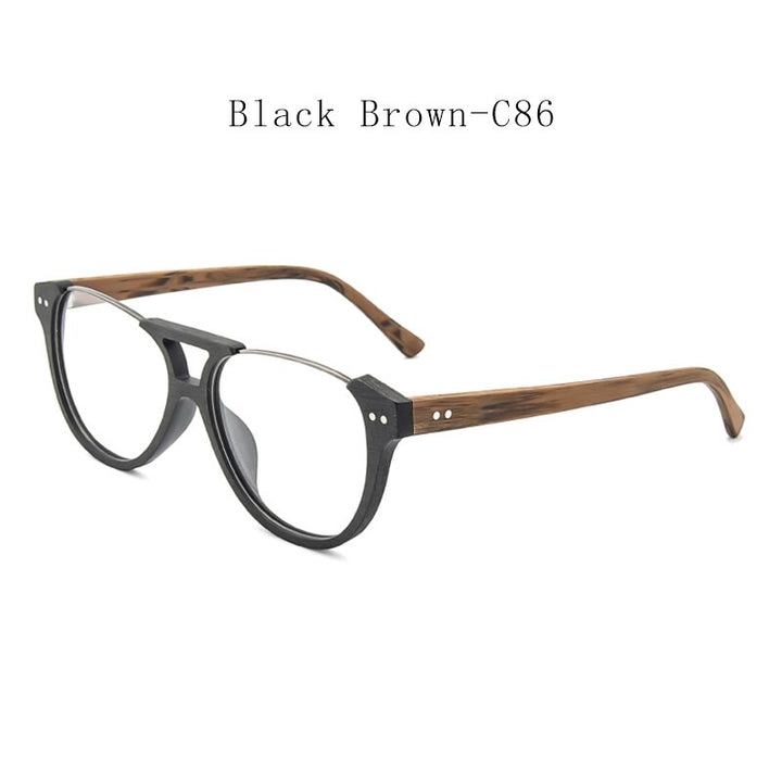 Hdcrafter Unisex Full Rim Square Double Bridge Wood Alloy Eyeglasses Ft5356 Full Rim Hdcrafter Eyeglasses Black Brown-C86  