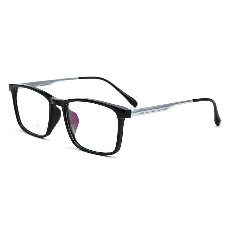 Yimaruili Men's Full Rim Square Acetate Titanium Eyeglasses 2502Ti Full Rim Yimaruili Eyeglasses Black  