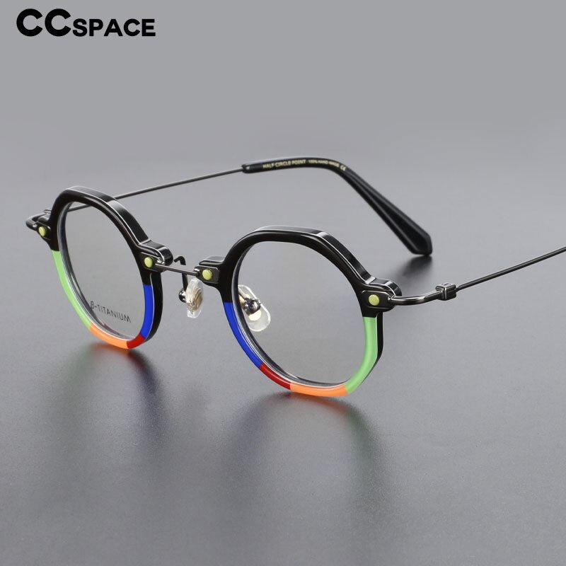 CCSpace Unisex Full Rim Polygonal Round Acetate Titanium Eyeglasses 55345 Full Rim CCspace   