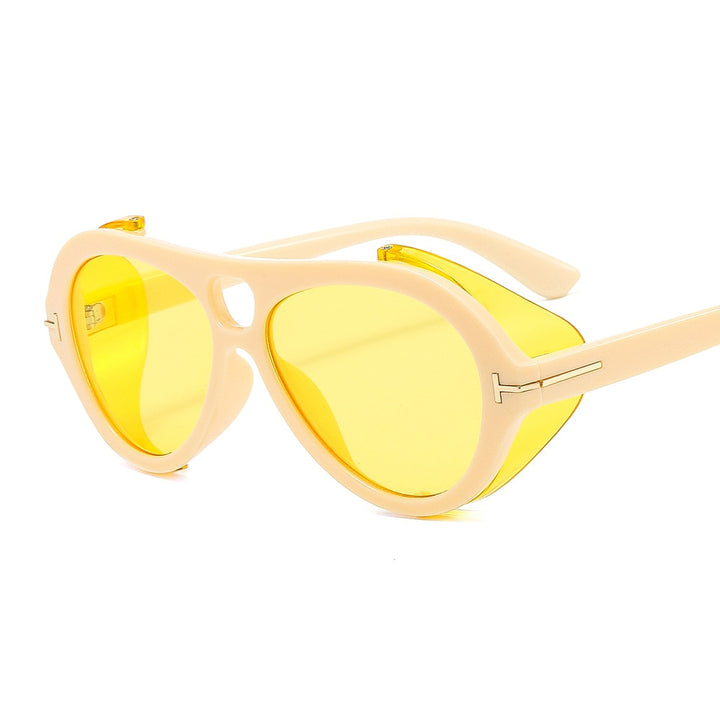 CCSpace Unisex Full Rim Round Goggle Acetate Double Bridge Frame Sunglasses 53351 Sunglasses CCspace Sunglasses Yellow 1 53351 