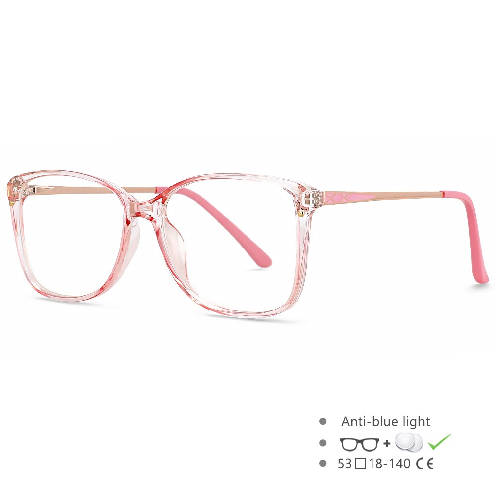 CCSpace Women's Full Rim Square Tr 90 Titanium Eyeglasses 49587 Full Rim CCspace Pink China 
