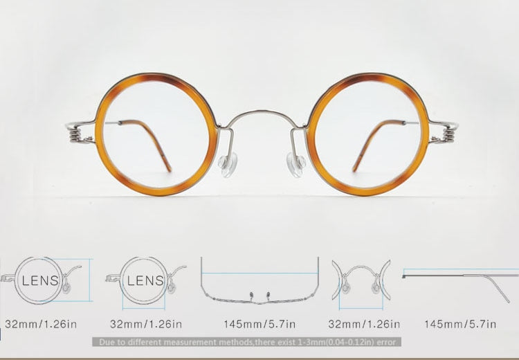 Yujo Unisex Full Rim Round Handcrafted Acetate Stainless Steel 32mm Custom Lens Eyeglasses Full Rim Yujo   